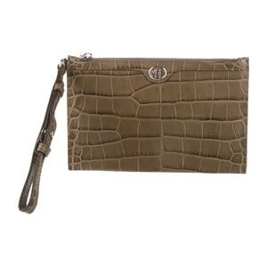 Michael Kors Collection Olive Crocodile-Embossed Wristlet
